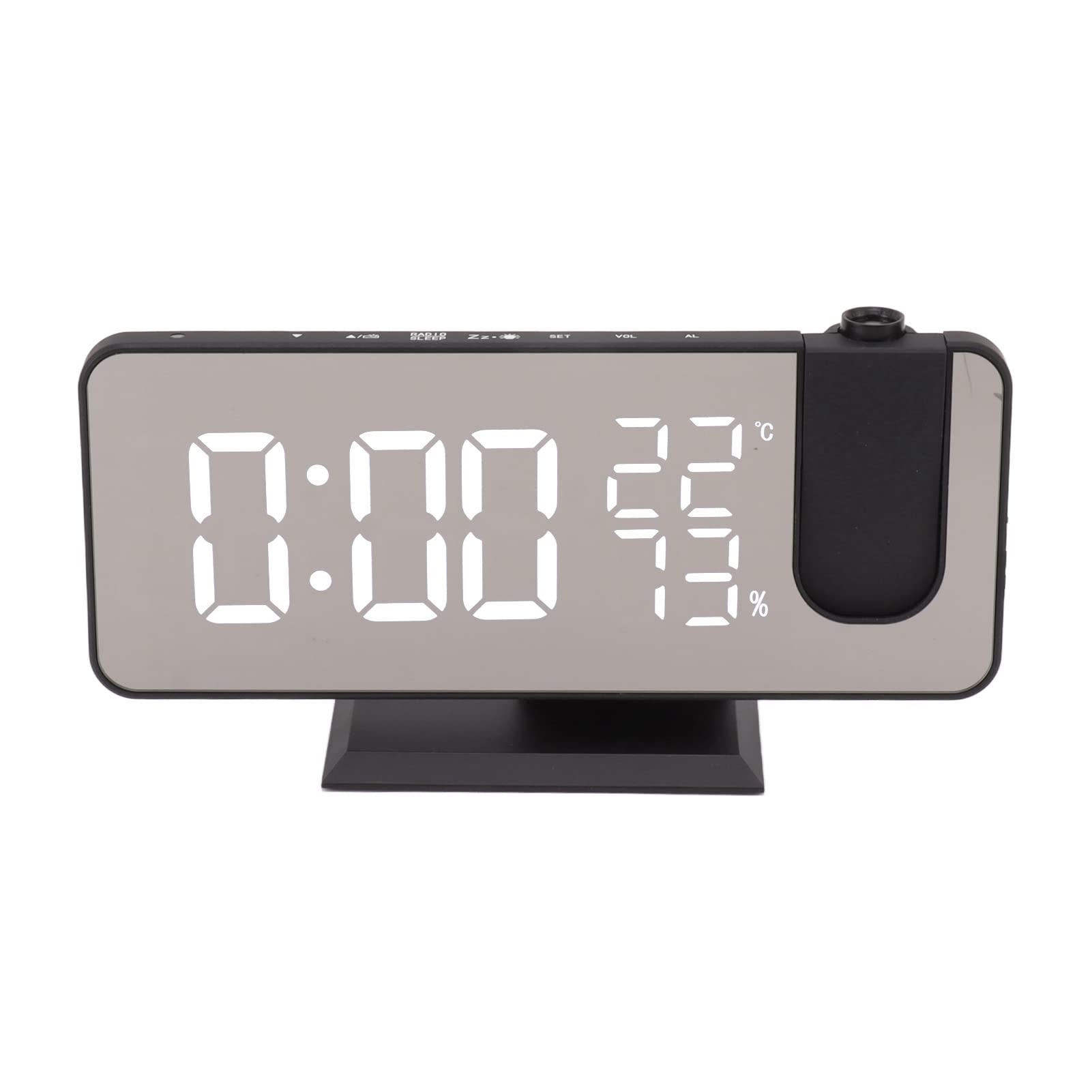 Wakects LED-Digital-Projektionswecker, ABS-UKW-Radio-Digitalwecker mit um 180 Grad Drehbarer Projektion, Automatischer Dimmung, Batterie-Backup, für Benutzer mit Sleep-Timer Am Bett Im Schlafzimmer