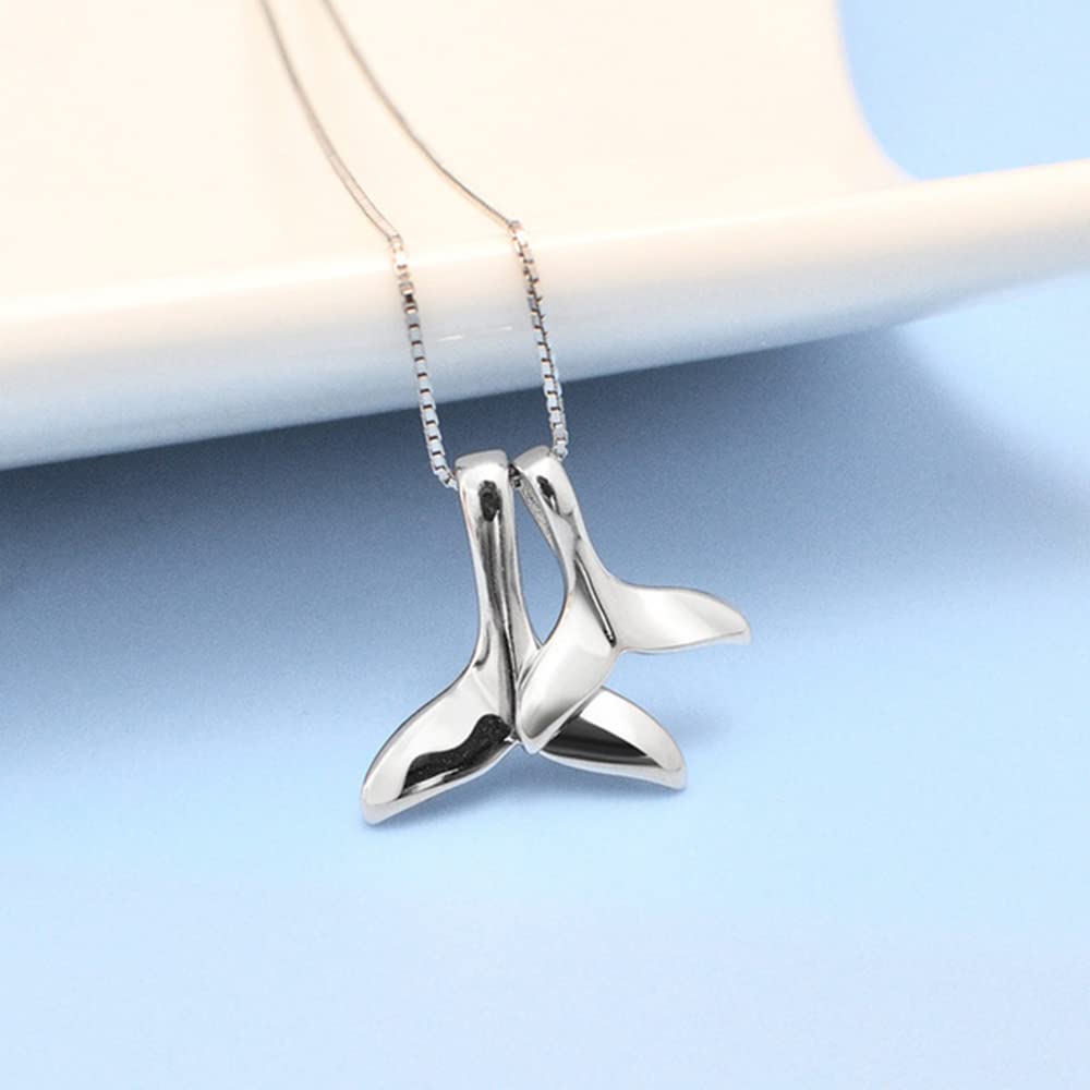 IMINI Collar de plata de ley con doble cola de sirena para mujeres, niñas y hombres, delicado colgante de cola de ballena pulida, cadena de 45,7 cm, plata de ley, Plata esterlina, Nuevo