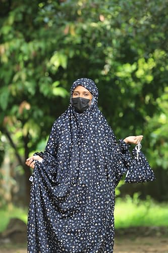 Image of SAWB Islamic Prayer Dress for Women- Free Size, Muslim Dress with Hijab, Jilbab /Niskarakuppayam /Namaz Khimar /Prayer Clothes Niqab Khimar, Islamic Premium Prayer Clothes, Black floral color, 5X-Large