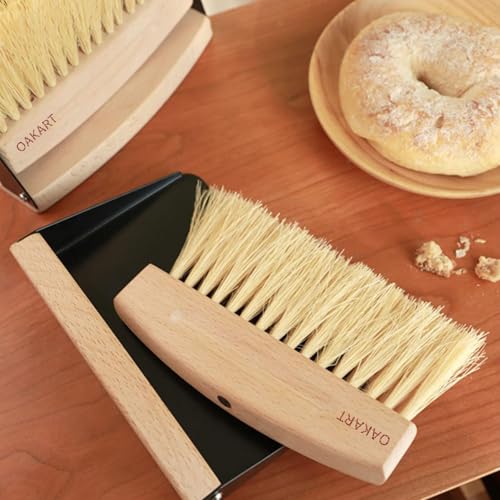 OAKART Mini Metall Kehrschaufel und Besen Set zum Kehren von Krümeln Kamin Natur Tischkehrer Combo Schwarz Rosshaar – Bild 7