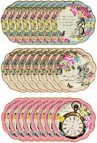 Talking Tables Pack of 24 Alice in Wonderland Themed Disposable Paper Plates | Supplies for Mad Hatter Tea Party, Birthday, Baby Shower, Mother's Day, Multicolor, 18 centimeters