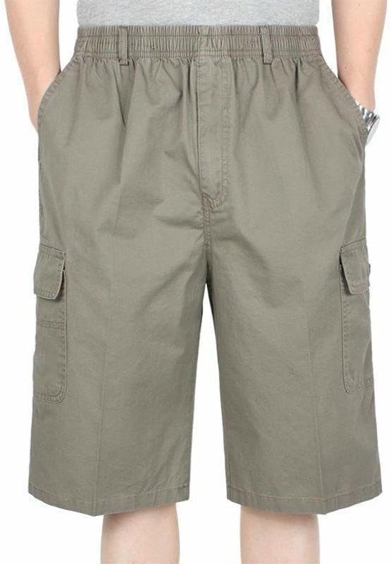 USTZFTBCL Men's Mid-Length Loose High-Waist Elastic Waistband Multi-Pocket Shorts Summer