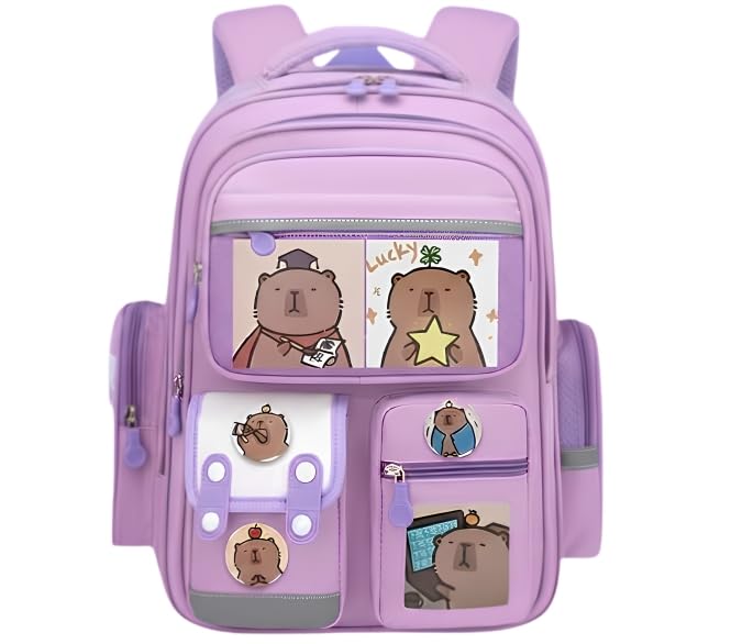 Image of Girls School Backpack Cute Pink Pastel Gradient Bag with Multiple Compartments Lightweight Durable Bookbag for Kids Students (purple bag)
