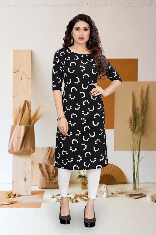 Image of JAKHANA Women's Crepe Printed Casual Straight Calf Length Round Nick Kurta Pack of 4