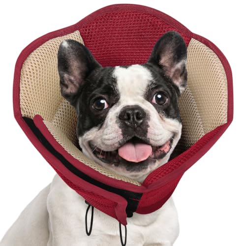 Image of AOFITEE Dog Cone - Soft Dog Cone Collar to Stop Licking, Adjustable Comfy Cones for Dogs, Foldable Cones for Dogs Elizabethan Pet E-Collar for Medium Pets, Pet Recovery Collar, RosyRed Medium