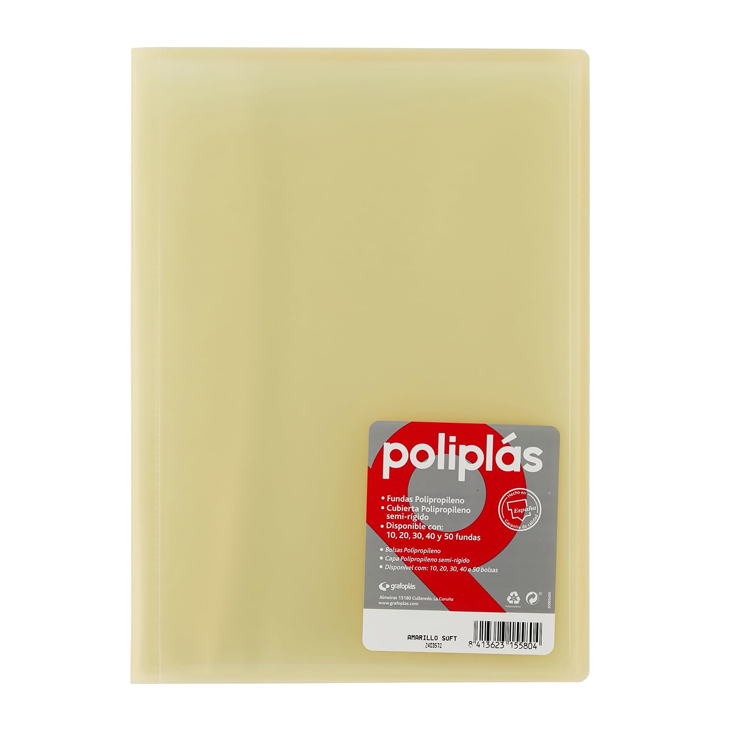 Grafoplas I Folder with Plastic Sleeves I 50 Transparent Sleeves I Size DIN A4 Yellow Soft I Series Poliplas Translucent I Made in Spain I Large Storage Capacity