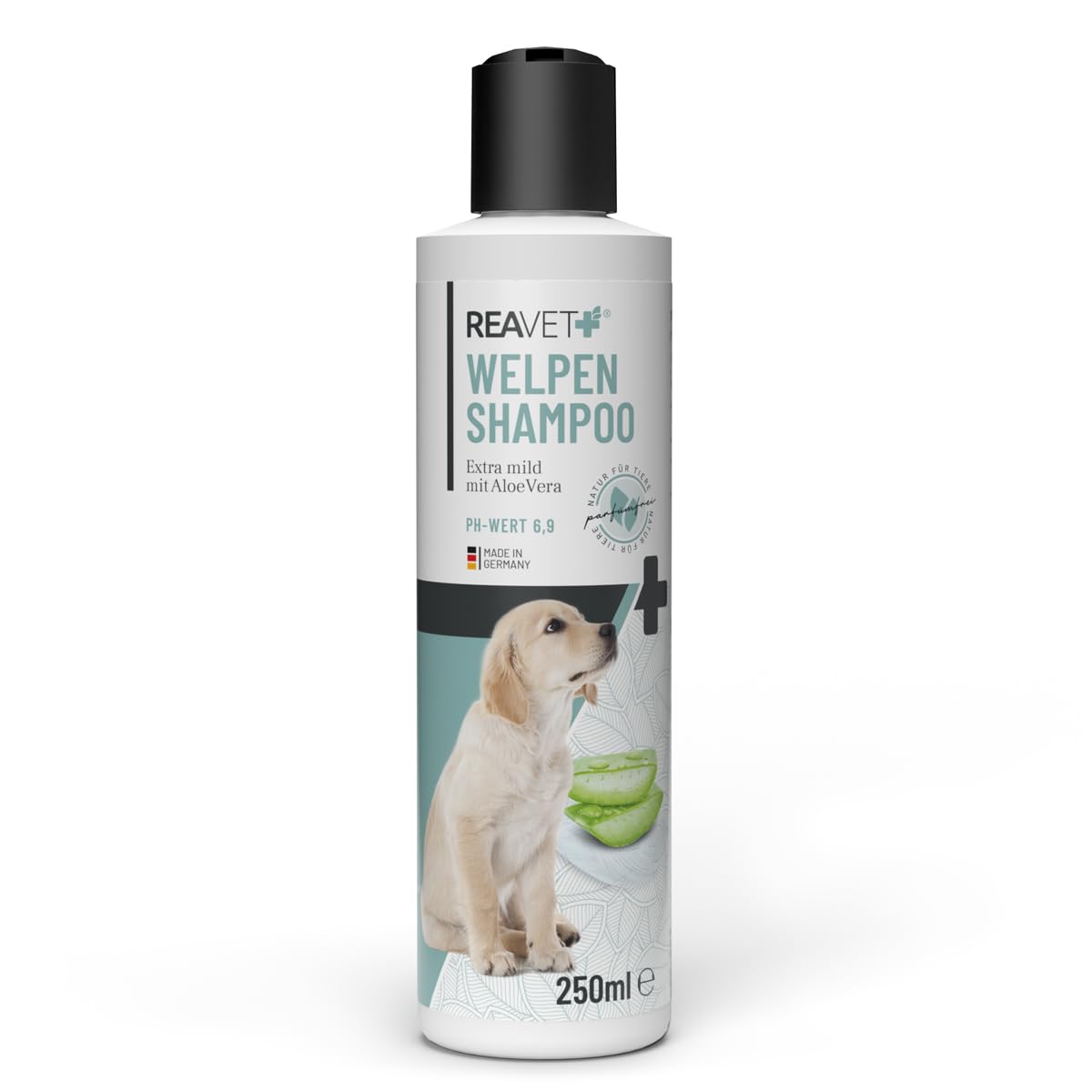 ReaVET Champú para cachorros, aloe vera, 250 ml, extra suave para perros, cachorros, champú para perros, champú para perros, pelo brillante y fácil de peinar, sin perfume, champú para perros Sensitiv