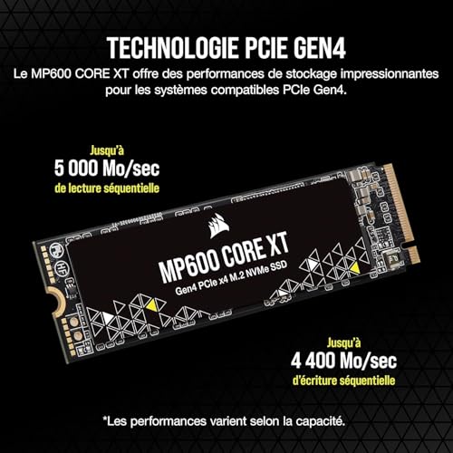 Image of Corsair MP600 CORE XT 1TB PCIe Gen4 x4 NVMe M.2 SSD - High-Density QLC NAND - M.2 2280 - DirectStorage Compatible - Up to 5,000MB /sec - Great for PCIe 4.0 Notebooks and Desktops - Black