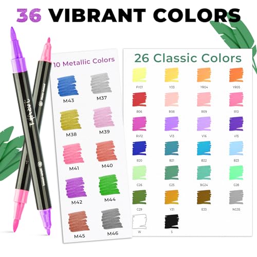 Image of JusArt Acrylic Paint Markers 36 Colors, Dual Tip Art Supplies with Canvas | Acrylic Markers for Kids, Paint Pens for Wood Glass Fabric, School Supplies & Classroom Must Haves, Great Gift for Artists.