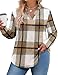 IN'VOLAND Plus Size Womens Plaid Shirt Long Sleeve Casual V Neck Tops Soft Basic Tees Business Work Blouses Brown