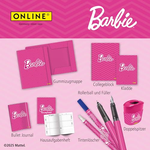ONLINE Barbie Radiergummi Set in Lippenstift-Optik I 2x Radiergummi Kinder als Mitgebsel I Schulsachen für Mädchen, pinke Radierer mit Glitzer-Deckel I Geschenk zur Einschulung I Eraser