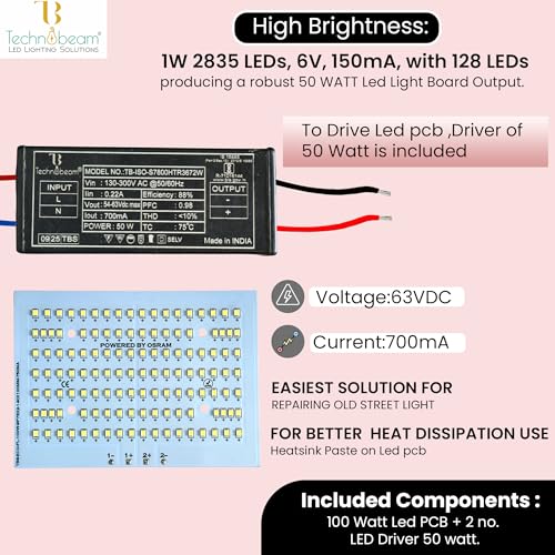Image of Technobeam LED PCB with Driver for Repair | 63V 700mA | Aluminum Plate Base | Waterproof & Durable | Ideal for Flood Light and Street Light (100W)