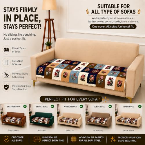 Image of Homerz Premium Printed Quilted Velvet Sofa Slip Cover Protector with Tassels, Sofa Mat, Exact Size, Antislip Cover (Milan, 3 Seater, Half)