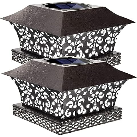 Siedinlar Solar Post Lights Solar Garden Lights Metal Cool White LED Light Waterproof for Garden Deck Fence 4x4 5x5 inch Wooden Posts (2 Pack) Cover