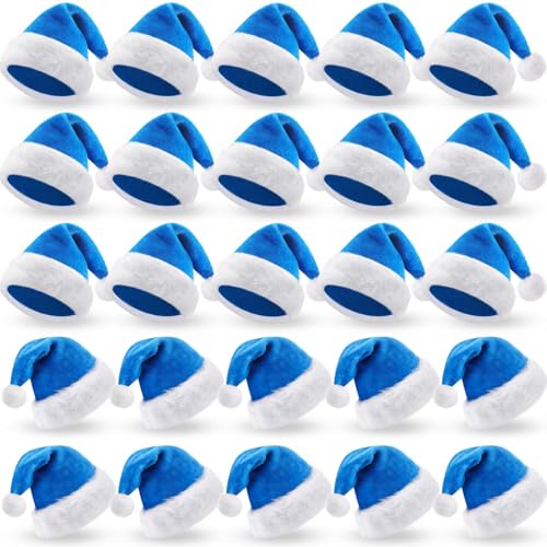 Image of Vicenpal 20 Pcs Santa Hats Bulk for Adults, Light Blue, Classic