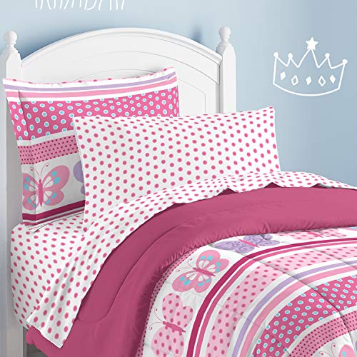 Dream Factory Butterfly Dots Ultra Soft Microfiber Girls Comforter Set, Pink, Full #TOP4