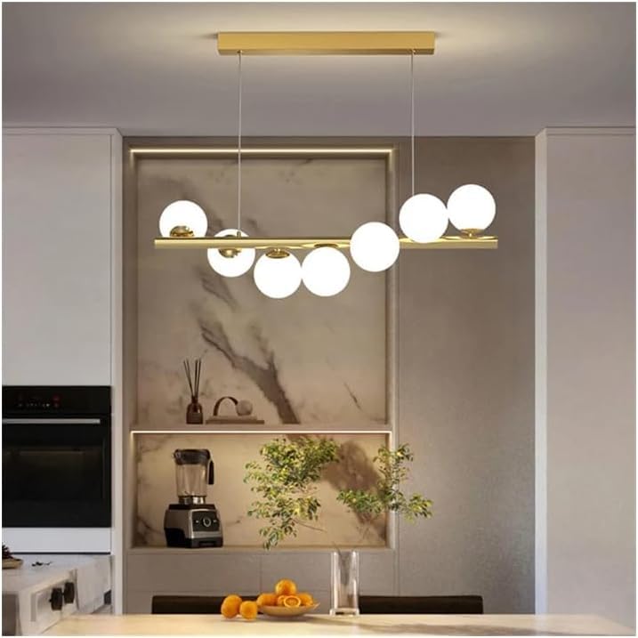 TEKHOME Lampadario Moderno a Sospensione 7 Luci G9, Design Bianco e Ottone, Altezza Regolabile, per Soggiorno Cucina Sala da Pranzo Camera da Letto – Senza Lampadine A06