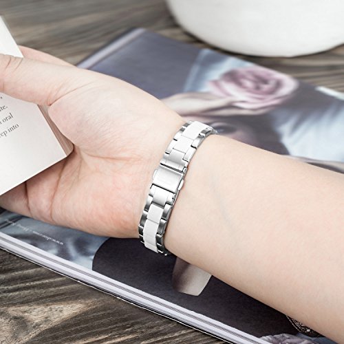 Greeninsync Compatible with Fit Bit Alta Bands Metal, Replacement for Fit Bit Alta HR Stainless Steel Bands Adjustable Accessory Wristband Small Large W/Silicone Cover for Alta Bracelet Women-White - Thumbnail 3