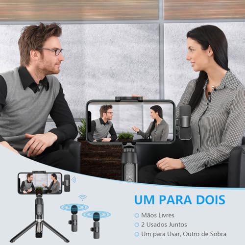 H'MASTON Microfone Sem Fio Duplo Lapela Professional 3 em 1 Tipo-C Duplo Microfone Celular com Ligh