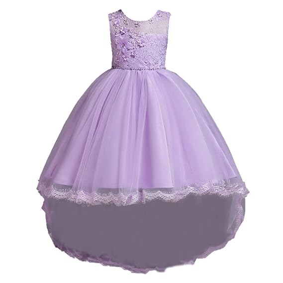 Hopscotch Girls Polyetser Sleeveless Applique Solid Party Dress in Purple Color