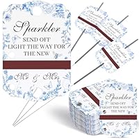Chiisong 150 Pcs Wedding Sparkler Send Off Tag Sparklers Fireworks Sticks Blue Flower Wedding Tag with Built in Match Striker for Guest Bridal Shower Anniversary Parties Engagement Event
