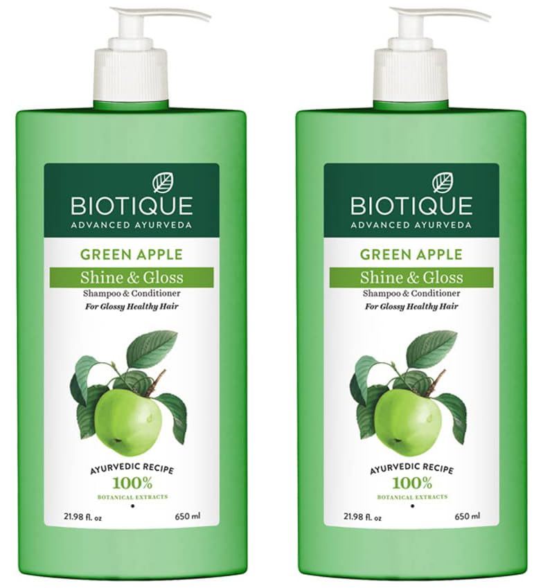 Green Apple Shine & Gloss Shampoo & Conditioner| Promotes Healthy, Shiny and Glossy Hair | Nourishes Scalp | Makes Hair Soft & Smooth |100% Botanical Extracts| All Skin Types | 650ml