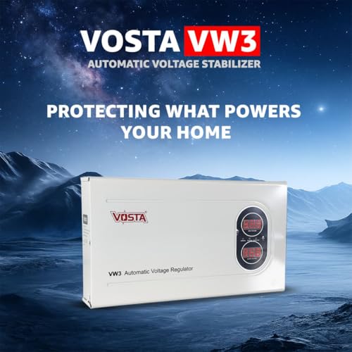 Image of Vosta VW3 3KVA Voltage Stabilizer for AC 1.5 Ton, Treadmill, TV and Other Home Appliances Comes with Copper Toroidal Coil, 4 Relays, Metal Body, Input 140V~260V Output 220V 1Year Warranty, LED Display