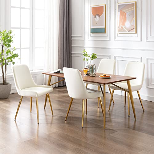 Chairus Dining Room Chairs Set Of 4, Modern Small Living Room Accent Chairs Velvet Upholstered Comfy Side Chair For Kitchen Bedroom Vanity With Low Arm & Metal Legs, Cream #TOP4