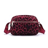 レオパード クロスボディ バッグ フェイクスエード ジッパー ショルダー カメラパース 女性用 (ピンク)