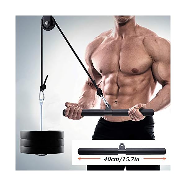 U/R Fitness LAT and Lift Pulley System with 2 Handles,Muscle Strength Training Machine for Triceps Pull Down, Biceps Curl, Back, Forearm, Shoulder-Multi Purpose Exercise Equipment for Home Workouts