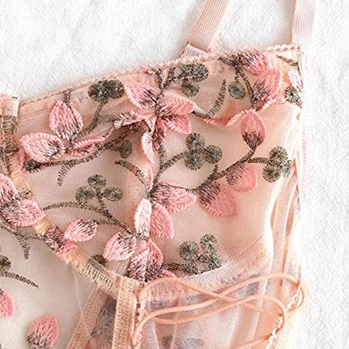 Sangle brodée et maille transparente sur ce teddy lingerie bleu S - 4