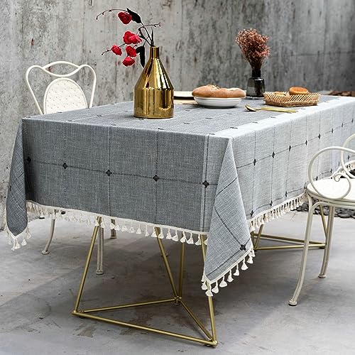 Nappe en coton lin gris avec franges de protection rectangulaire