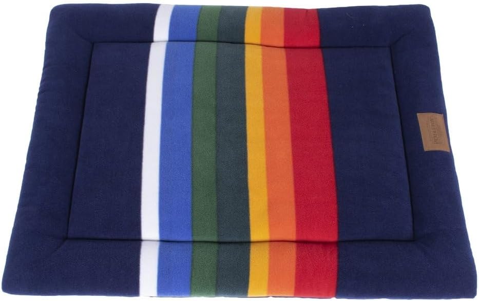 Pendleton Crater Lake National Park Pet Cushion Crate Bed – X-Large (48" x 30" x 2") Travel Friendly, Machine Washable, Non-Pilling Fleece, Durable Cotton Canvas Bottom, Blue with Multicolor Stripes