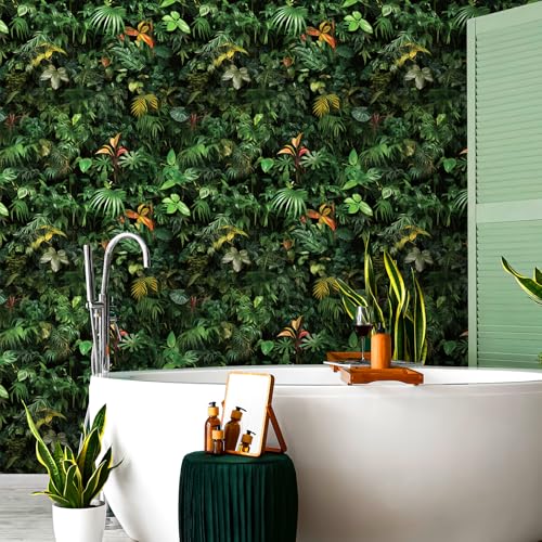 Papel tapiz botánico oscuro de 17.5" x 10' para pared de selva 4