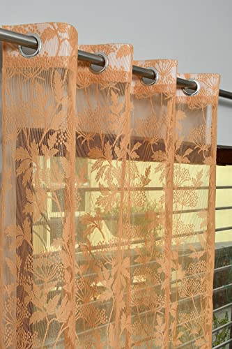 Image of Galaxy Home Decor Transparent Lily Net Curtain Sheer Curtains for Long Door 9 Feet, Pack of 2, Gold