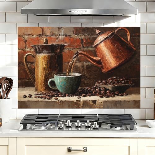 35.4x23.6in Coffee Kettle Oil Proof Kitchen Wallpaper Backsplash Removable
