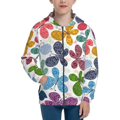 Colorful Butterflies Kid Hoodies Boys Zip Up Sweatshirts Girls Pullover with Pocket3