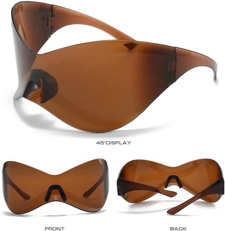 Miniatura 3 de Gizzutech Y2K - Lentes de sol para hombres y mujeres, gafas de sol futuristas envolventes, gafas de sol de gran tamaño con escudo alienígena