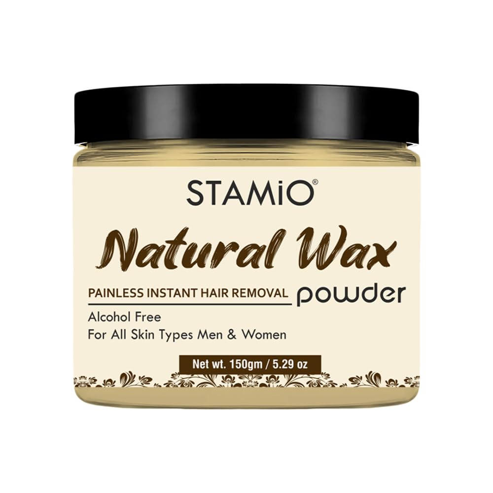 STAMIO Natural Hair Removal Powder 150 gm for Women & Men | Instant Painless Waxing at Home | Herbal Wax | All Skin Types Hands, Legs, Underarms, Bikini Area | In Jar - 5.29 fl. oz