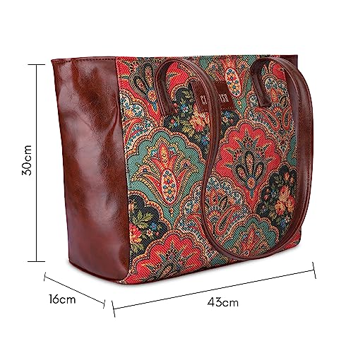 THE-CLOWNFISH-Valentine-Printed-Handicraft-Fabric-Faux-Leather-Handbag-for-Women-Office-Bag-Ladies-Shoulder-Bag-Tote-for-Women-College-Girls-Dark-Pink