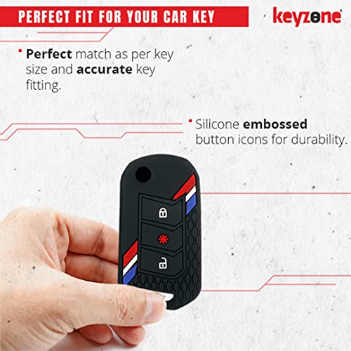 Image of keyzone Striped Silicone Car Key Cover Compatible For Mahindra Thar Roxx, Xuv3Xo, Scorpio-N, Xuv700, Thar,Xuv400, Xuv300, Bolero NEO, Marazzo, 3 Button Flip (Black)