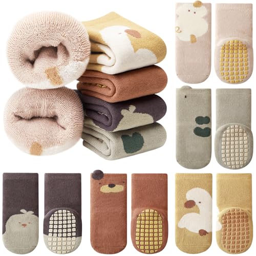 Adorel Chaussette Chaude Hiver Coton Antidérapantes Bébé Lot de 5 Animaux 1-3 Ans (Taille du Fabricant M)