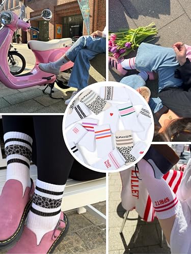 Studio Nolis Tennissocken Leo Streifen 3er Set Socken Damen Leo Print Crew Socks Stripes Leo Baumwolle gestreift Oekotex 100 (39-42, Leo Brown)