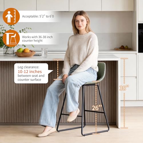 Image of Bar Stools Set of 4 for Kitchen Island, Modern Counter Stools with Back