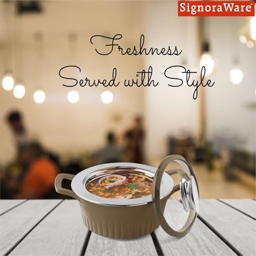 Image of SignoraWare Master Lock BPA Free Plastic Casserole with Glass Lid | Airtight & Leakproof | Microwave Safe | Perfect for Home, Kitchen & Gifting | Ideal for Storing & Serving Hot Meals (1 Ltr |Brown)