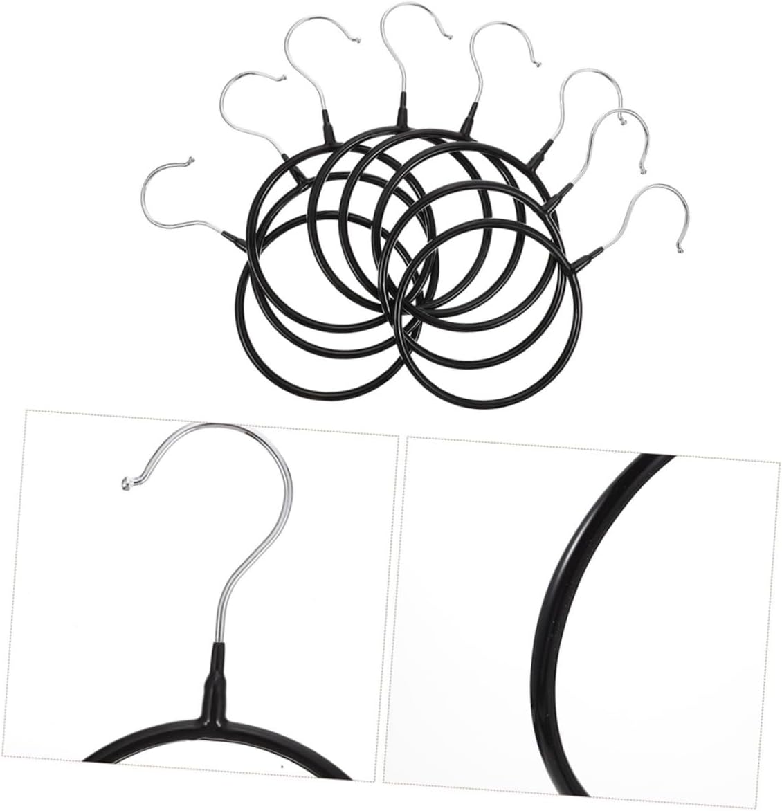 BESPORTBLE 10pcs Heavy-Duty Scarf Organizer Rings with Hooks, Black Plastic-Coated Iron Scarf and Tie Hangers for Closet Storage and Clothing Accessories