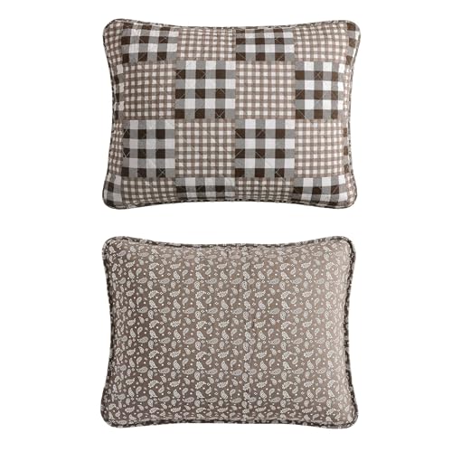 Image of Eddie Bauer - Full /Queen Quilt Set, Reversible Bedding with Matching Shams, Patchwork Luxurious Bedding Set (Gingham Patchwork Brown, Full /Queen)