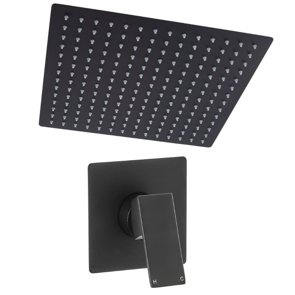 Milano Black Preto Manual Mixer Valve 400Mm Square Ceiling Mounted Recessed Shower Head