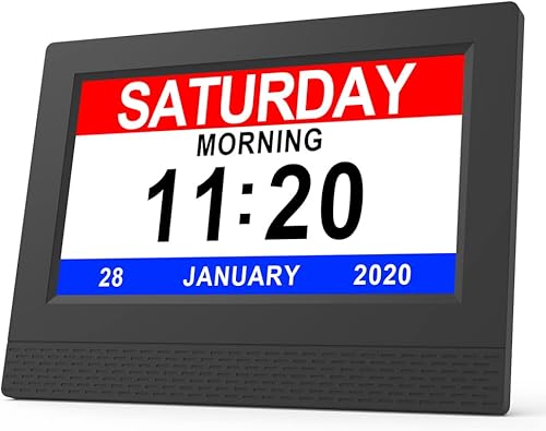 Digital Calendar Alarm Clock, 7" HD Large Screen Display, New Multiple Clock Modes Auto-Dimming Clock, Non-Abbreviated Day Date for Alzheimer's and