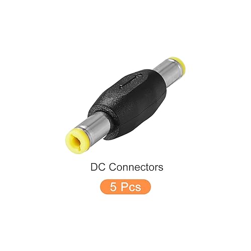 Miniatura 5 de Adaptador de enchufe macho a macho de CC [para seguridad en el hogar CCTV] - 0.217x0.083 in / negro amarillo / 5 piezas